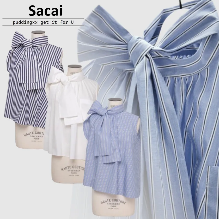 sacai  |Stripes Sleeveless Plain Cotton Party Style Office Style