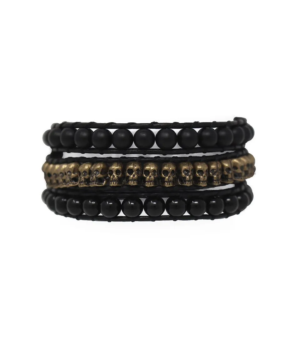 SantOsaint Wraparound Onyx And Skulls Bracelet