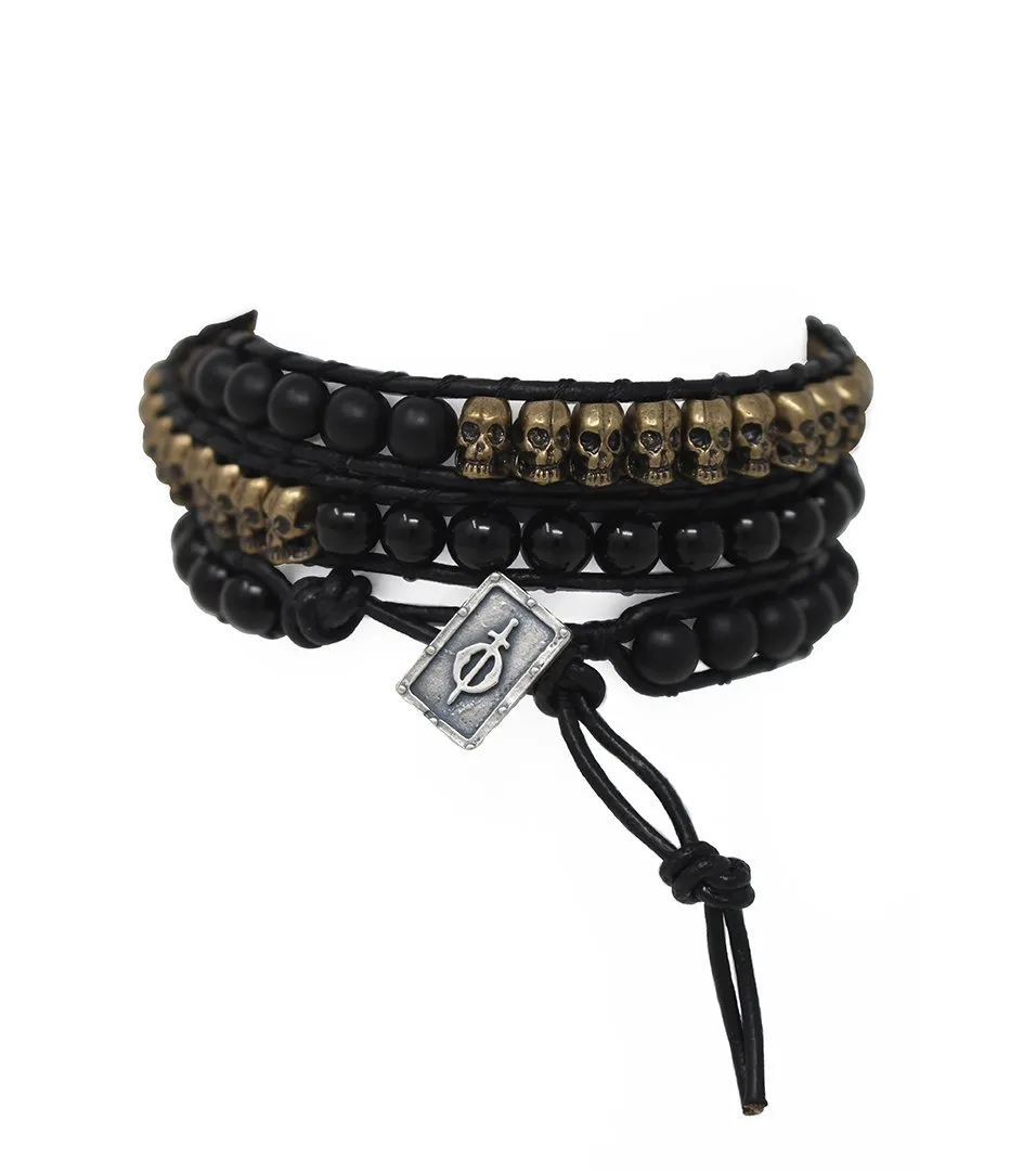 SantOsaint Wraparound Onyx And Skulls Bracelet