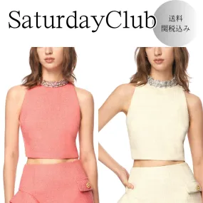 SaturdayClub  |Tweed Sleeveless Plain Bridal Tanks & Camisoles