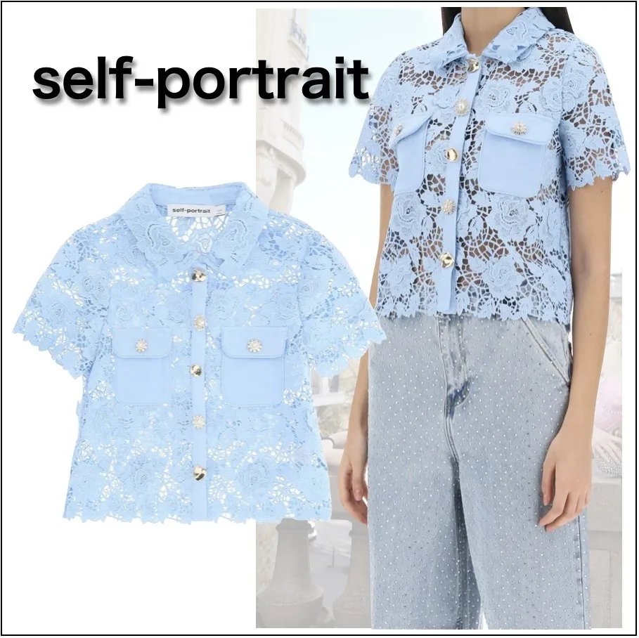 SELF PORTRAIT  |Casual Style Plain Short Sleeves Party Style Lace