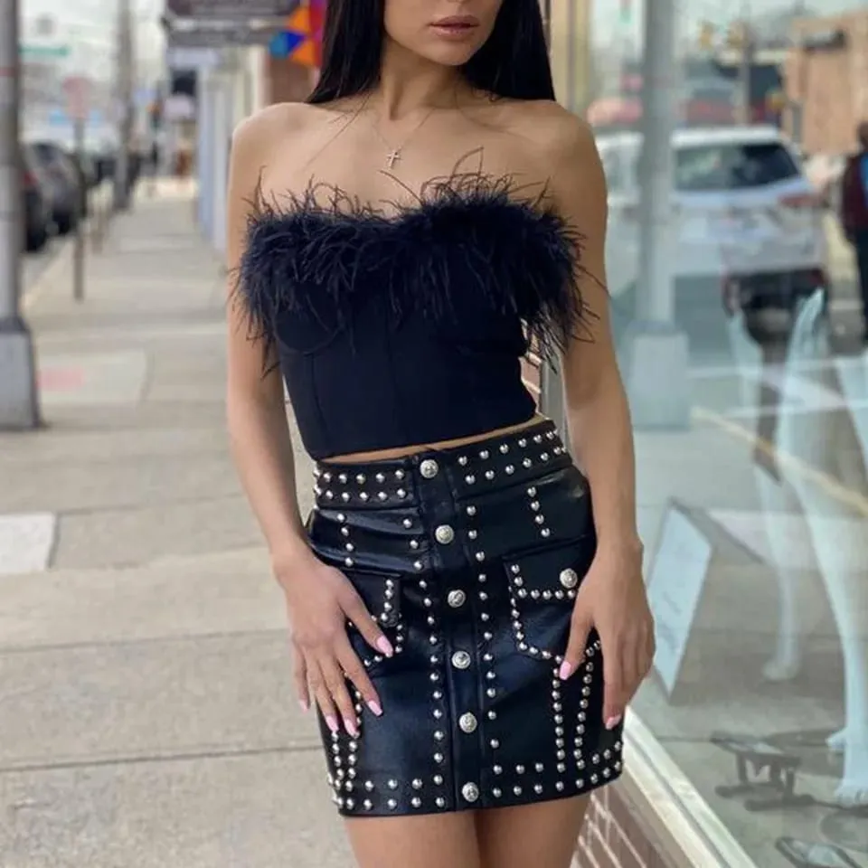 Sleeveless Feather Crop Top