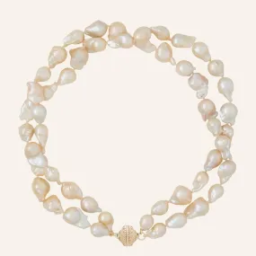 Small Peach Baroque Pearl Double Strand Necklace