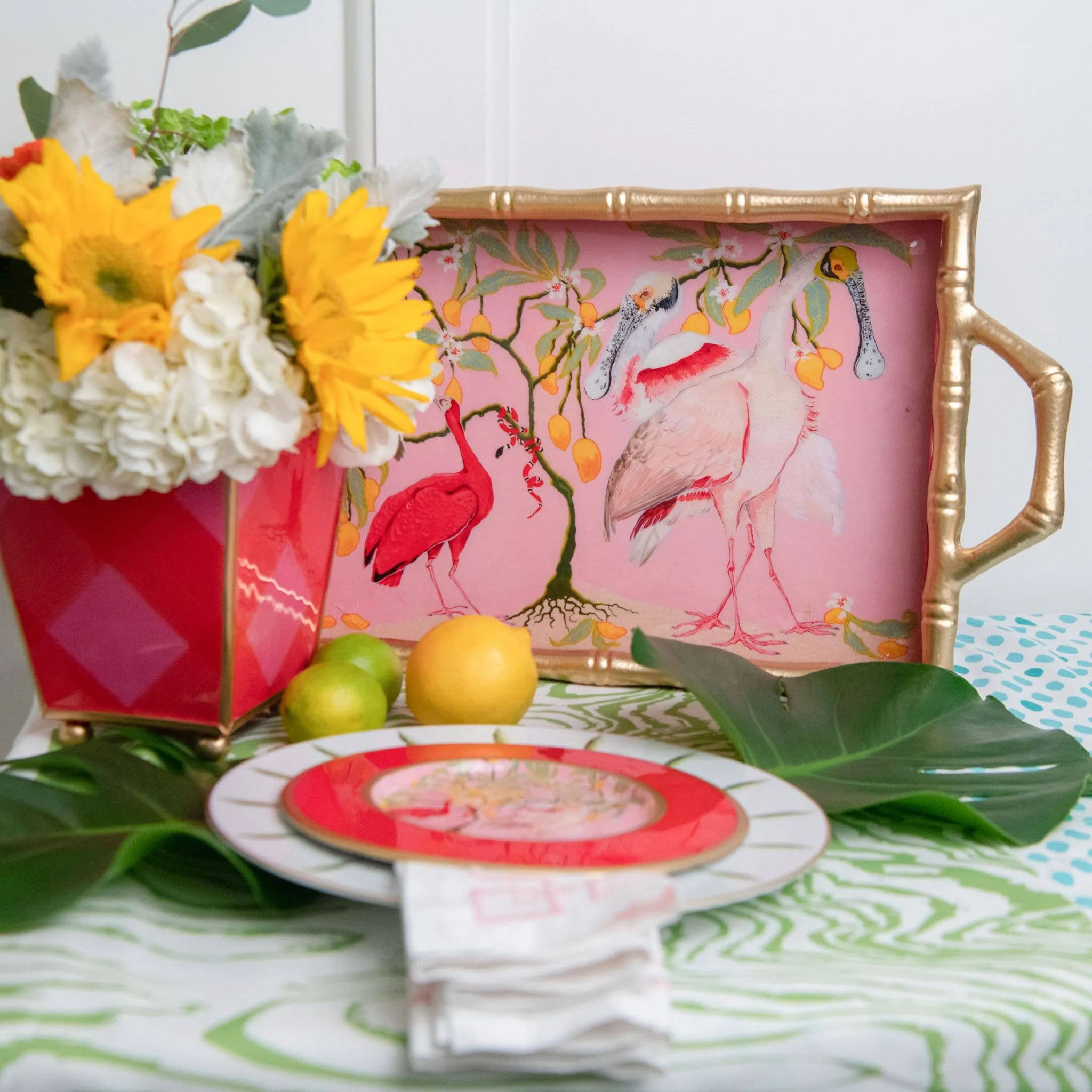 Spoonbill Birds Enameled Chang Mai Tray