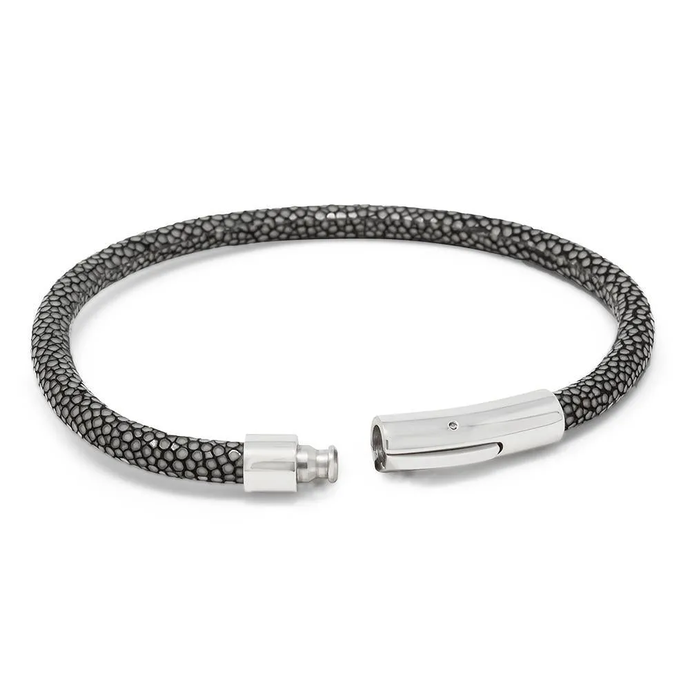 Stainless Steel Grey Stingray Leather Bracelet