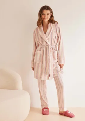 Striped sponge fleece robe