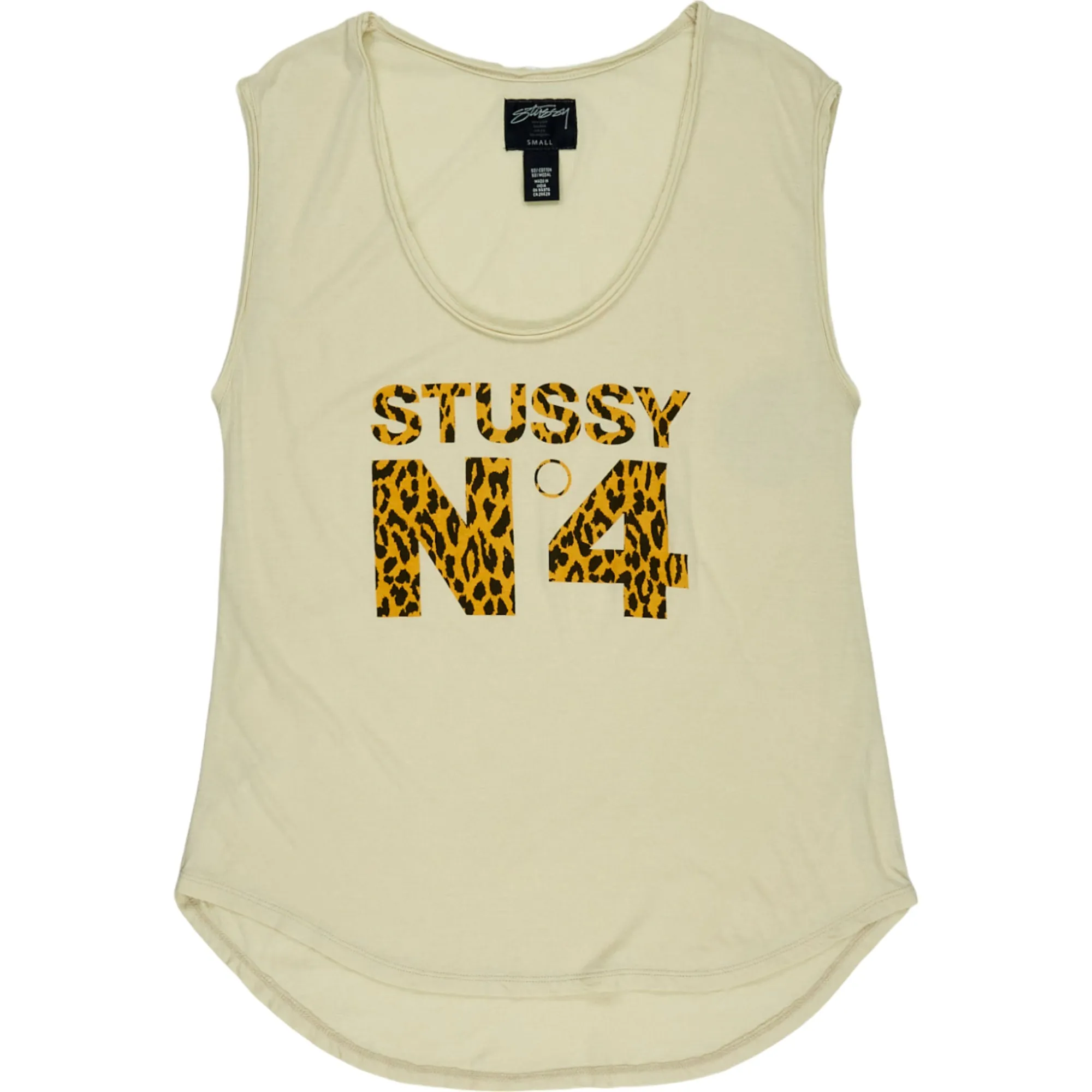 Stussy Cream Leopard Print Sleeveless T-Shirt