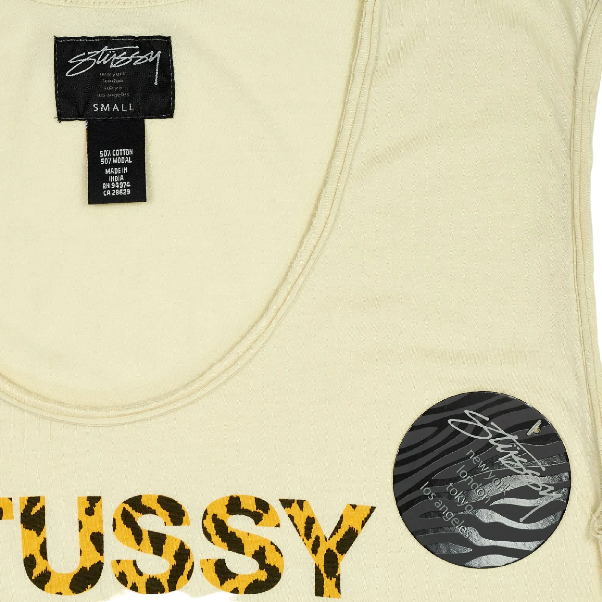 Stussy Cream Leopard Print Sleeveless T-Shirt