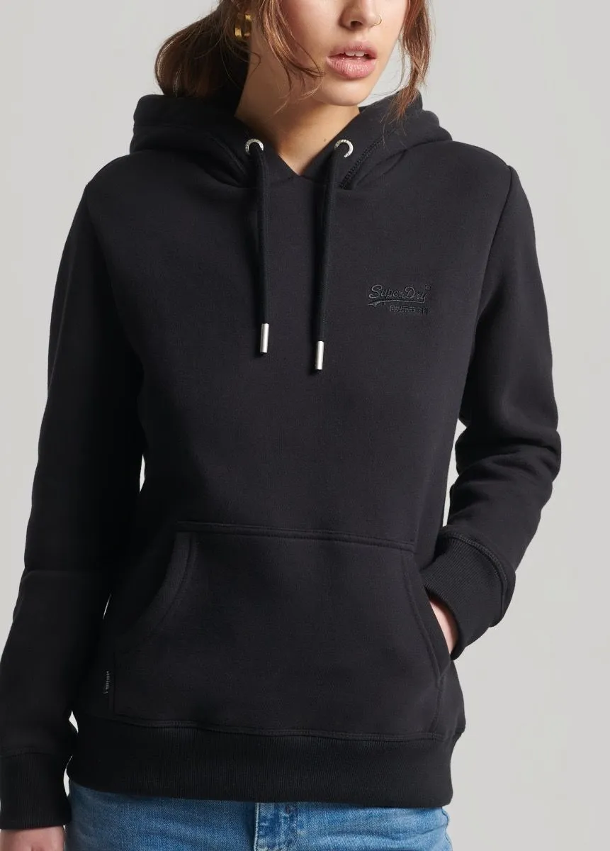 Superdry Womens Vintage Embroided Logo Hooded Sweatshirts Black