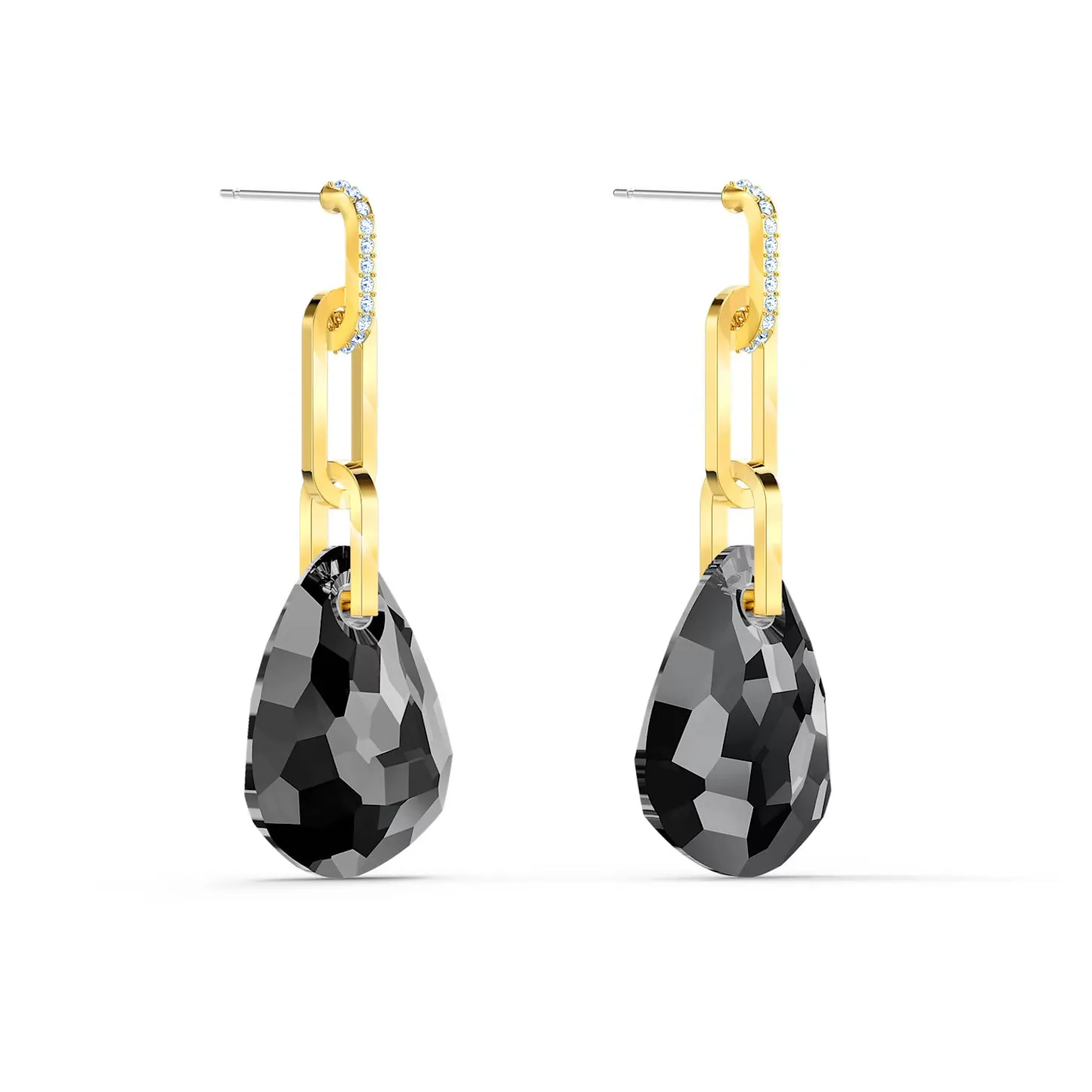 Swarovski T Bar Drop Earrings Medium, Gray, Gold-tone plated -5566148