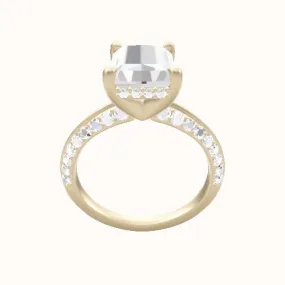 Tapered Knife Edge Double Row Pave Engagement Ring With V Prong with Hidden Halo Head