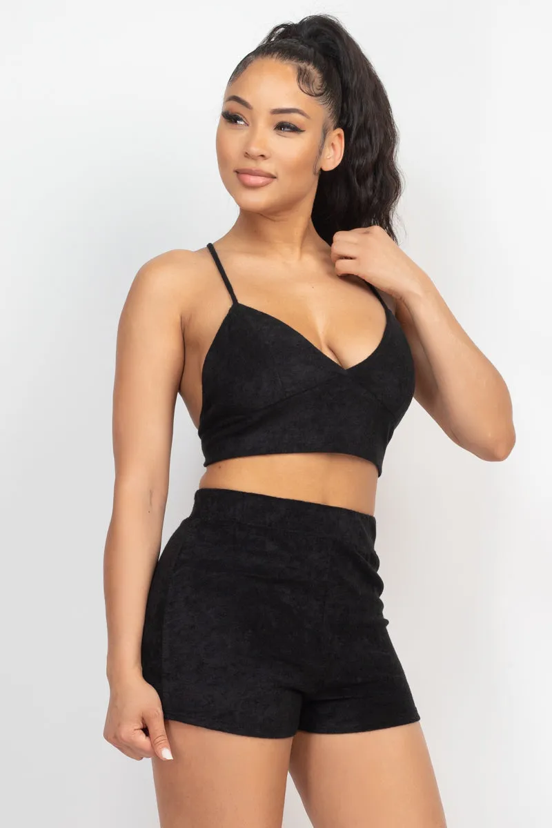 Terry Towel Bralette Top & Mini Shorts Set