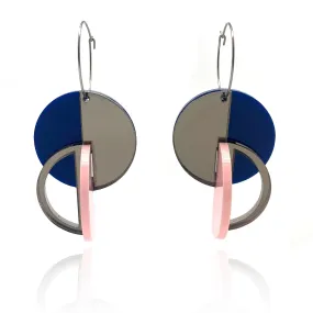 Three Dimensional Blue, Peach & Gray Mirror Earrings