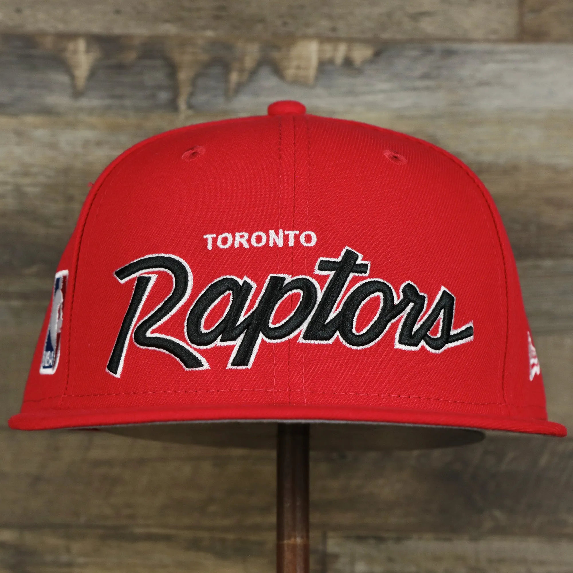 Toronto Raptors NBA Script Up Side Patch 9Fifty Snapback with Gray Undervisor | Red OSFM