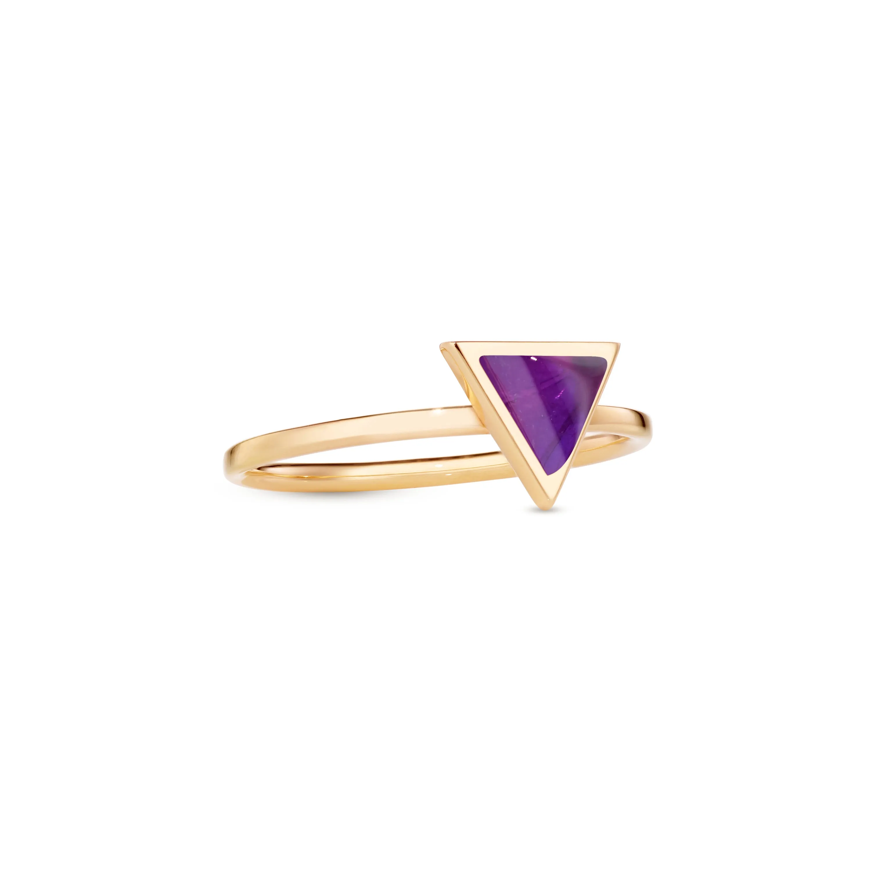 Triangle sticker ring yellow gold with amethyst