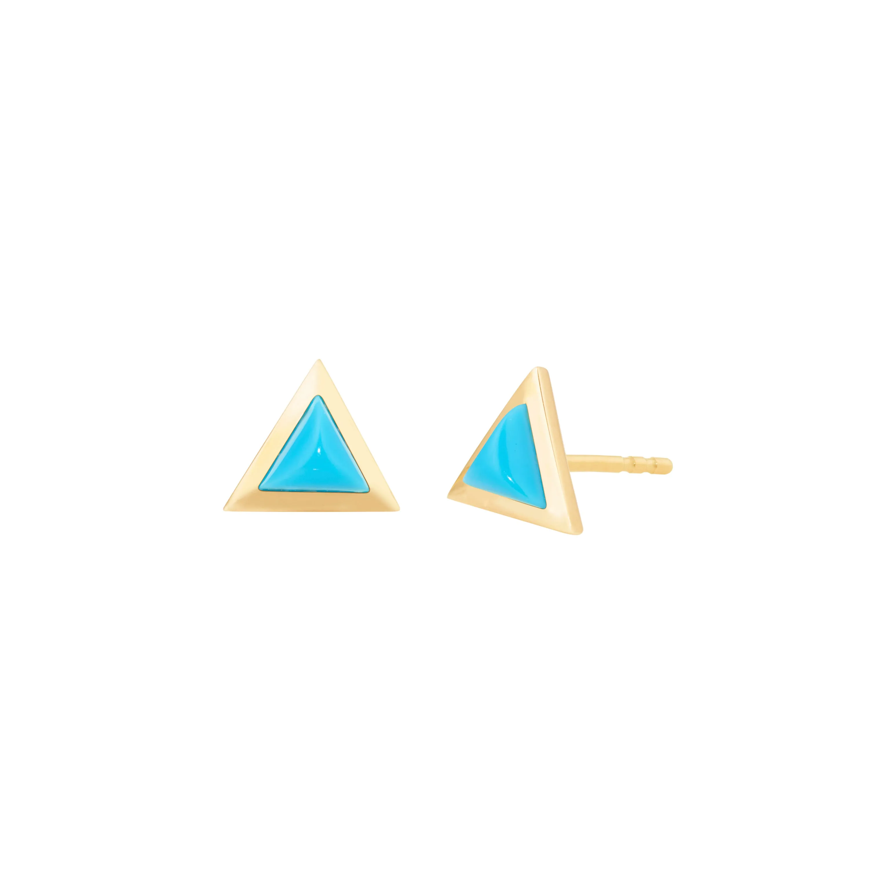 Triangle sticker studs yellow gold with turquoise