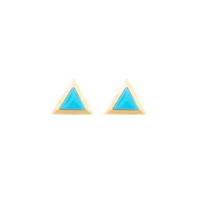 Triangle sticker studs yellow gold with turquoise