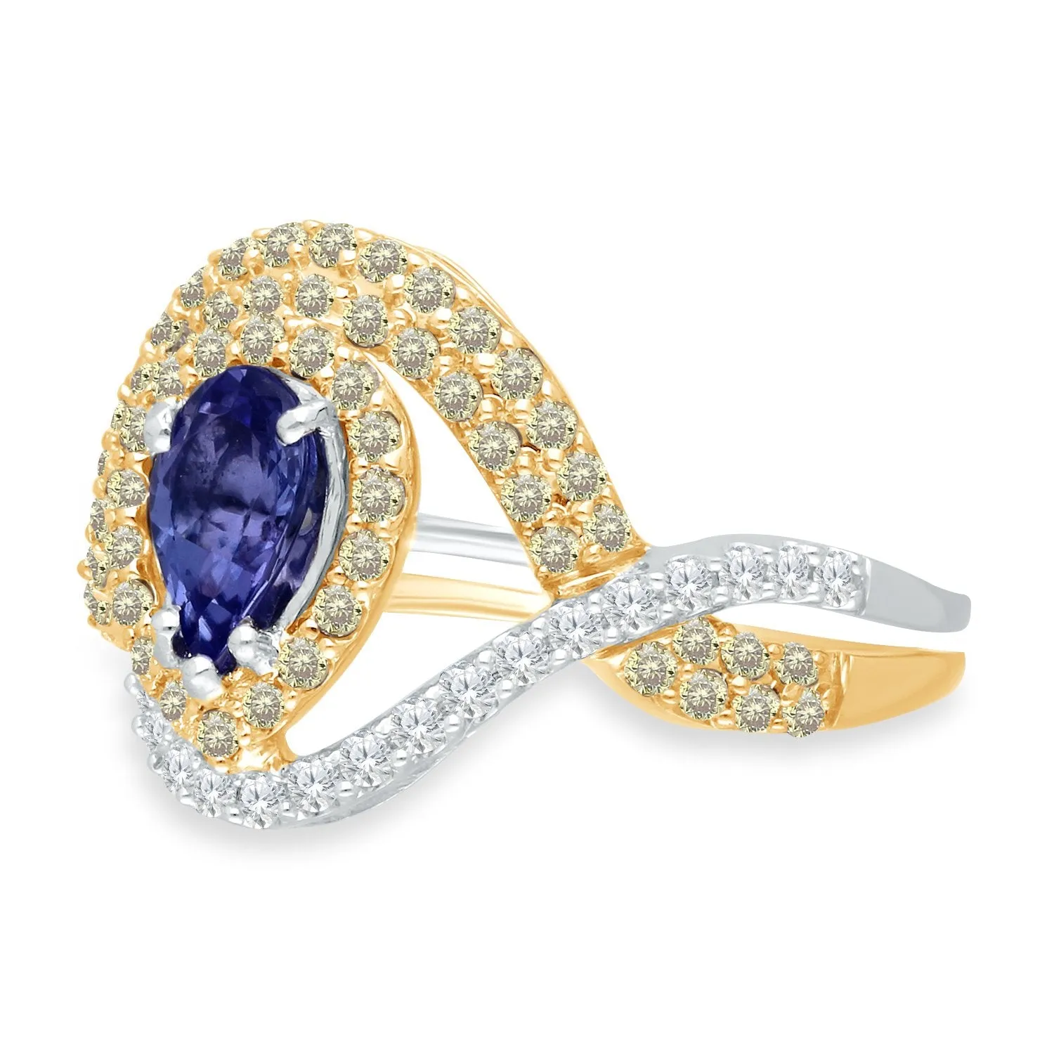 Two Tone Gold Tanzanite with Yellow & White Diamond Renaissance Ring