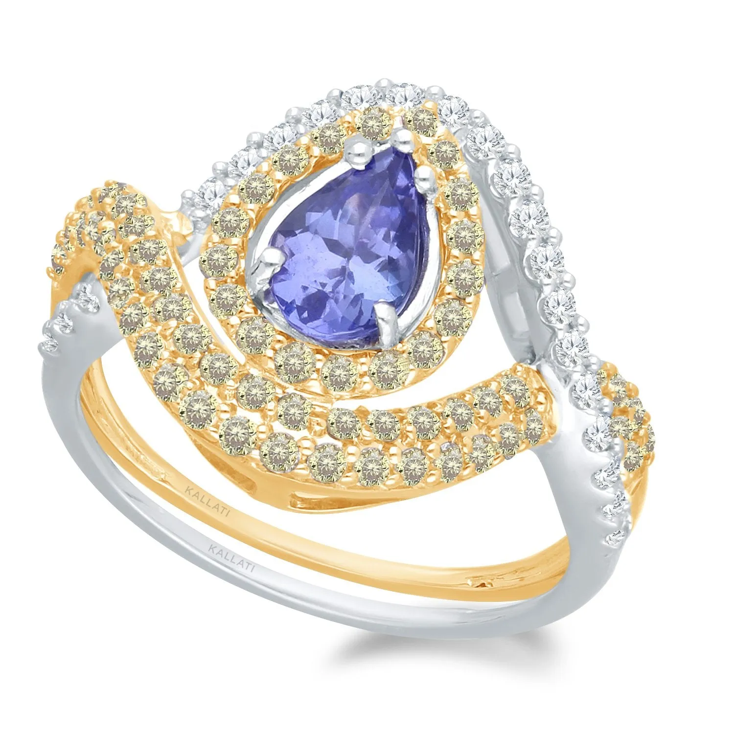 Two Tone Gold Tanzanite with Yellow & White Diamond Renaissance Ring