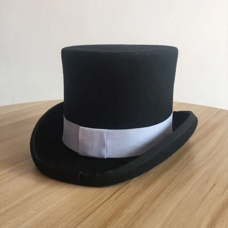 Unisex Grosgrain Victorian Steampunk Cylinder Stove Wool Felt Top Hat