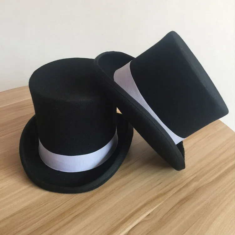 Unisex Grosgrain Victorian Steampunk Cylinder Stove Wool Felt Top Hat