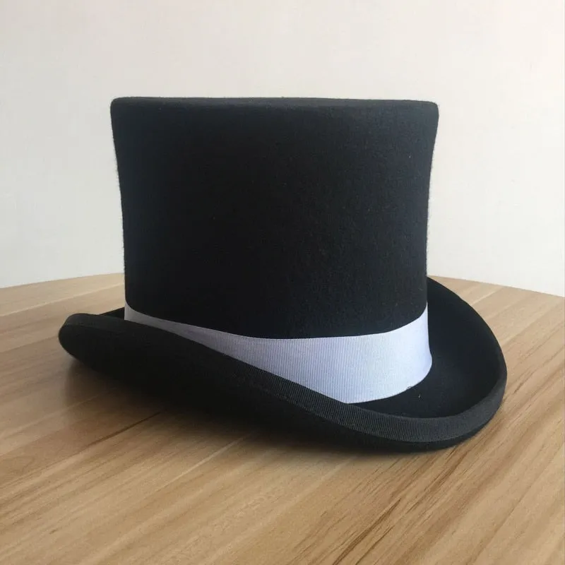 Unisex Grosgrain Victorian Steampunk Cylinder Stove Wool Felt Top Hat