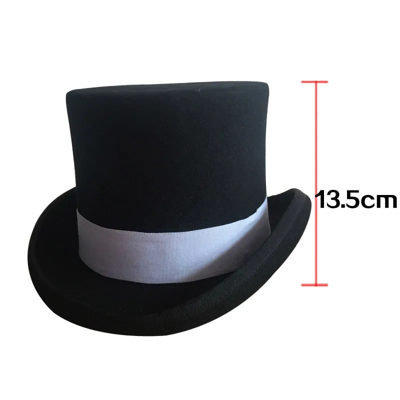 Unisex Grosgrain Victorian Steampunk Cylinder Stove Wool Felt Top Hat