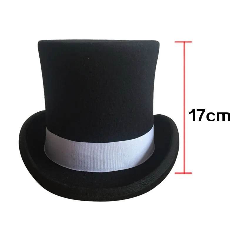 Unisex Grosgrain Victorian Steampunk Cylinder Stove Wool Felt Top Hat