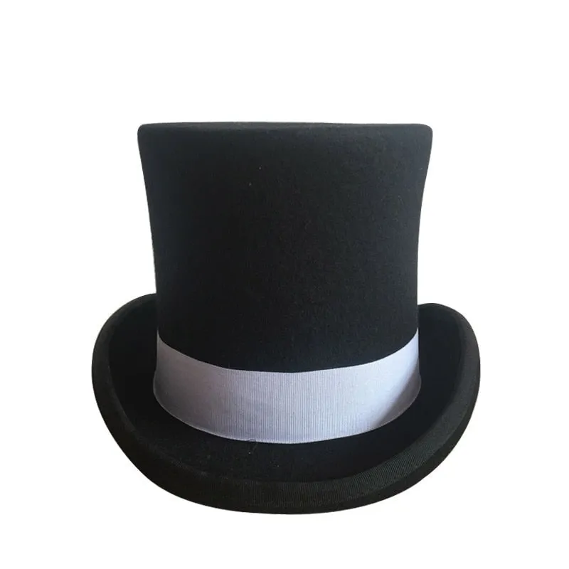 Unisex Grosgrain Victorian Steampunk Cylinder Stove Wool Felt Top Hat