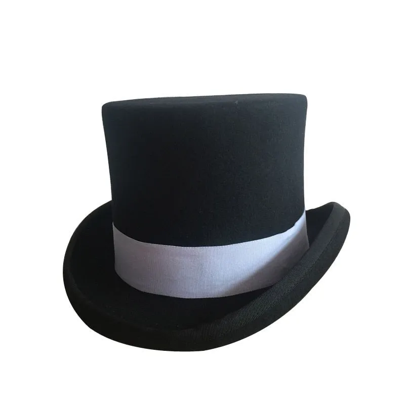 Unisex Grosgrain Victorian Steampunk Cylinder Stove Wool Felt Top Hat