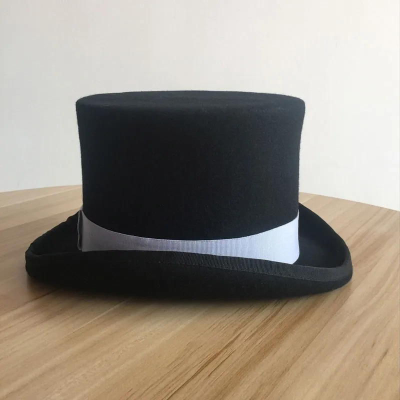 Unisex Grosgrain Victorian Steampunk Cylinder Stove Wool Felt Top Hat