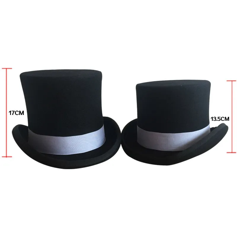 Unisex Grosgrain Victorian Steampunk Cylinder Stove Wool Felt Top Hat