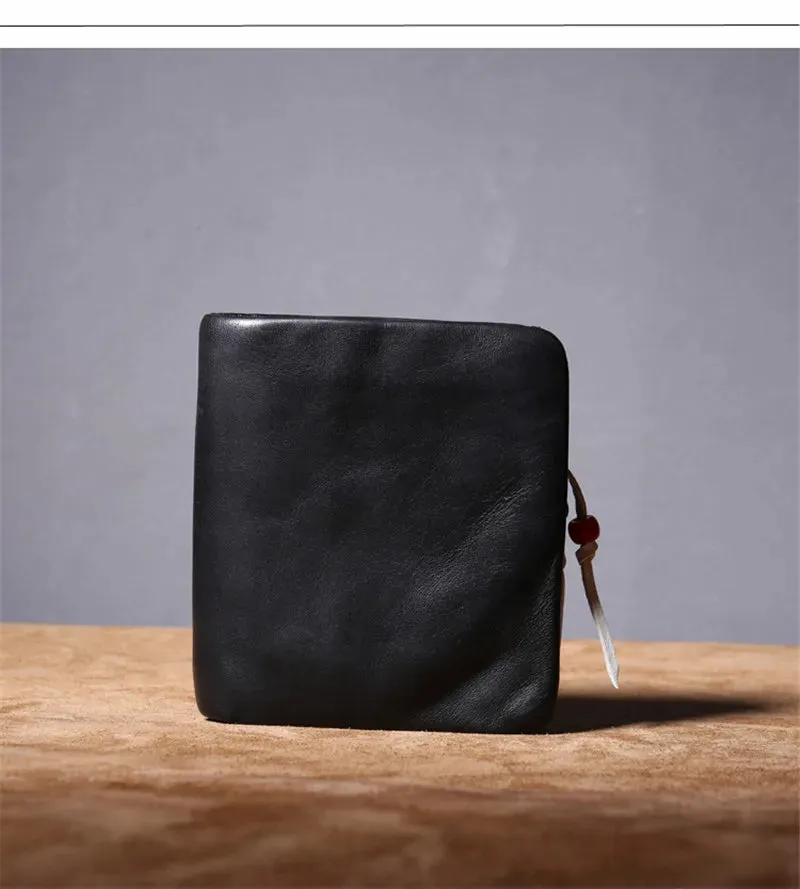 Unisex Luxury Casual Black Genuine Cowhide Leather Card Holder Wallet