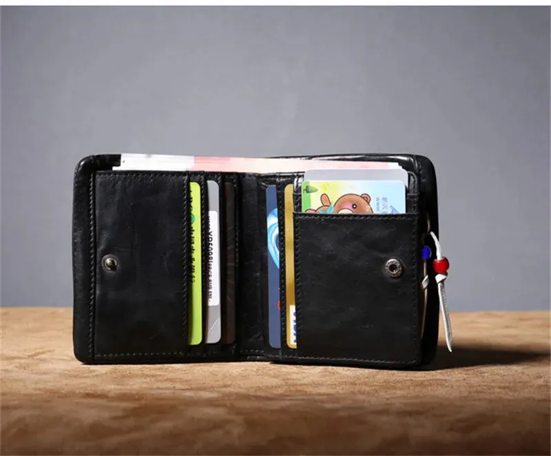 Unisex Luxury Casual Black Genuine Cowhide Leather Card Holder Wallet