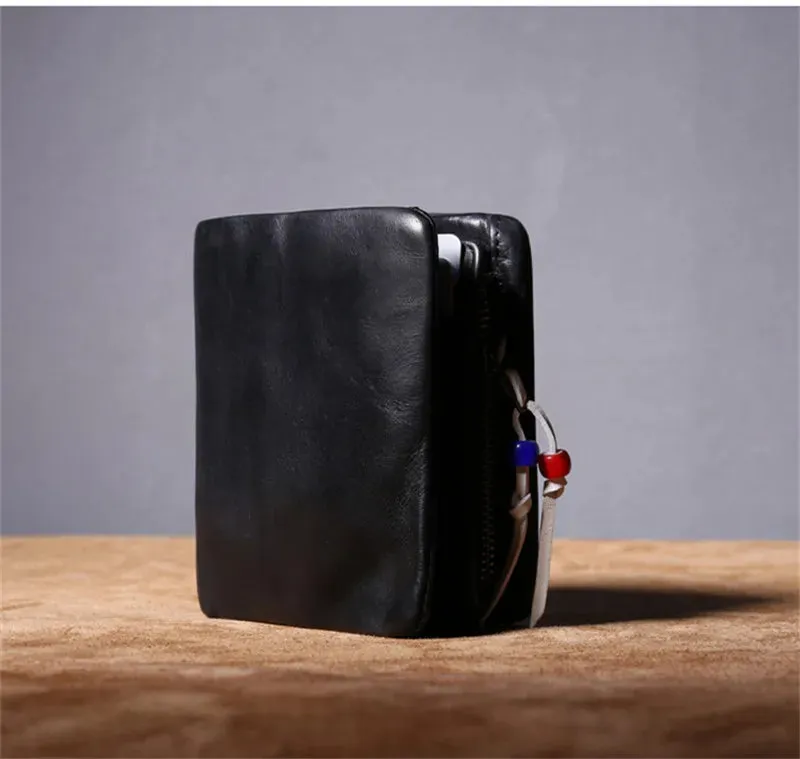 Unisex Luxury Casual Black Genuine Cowhide Leather Card Holder Wallet