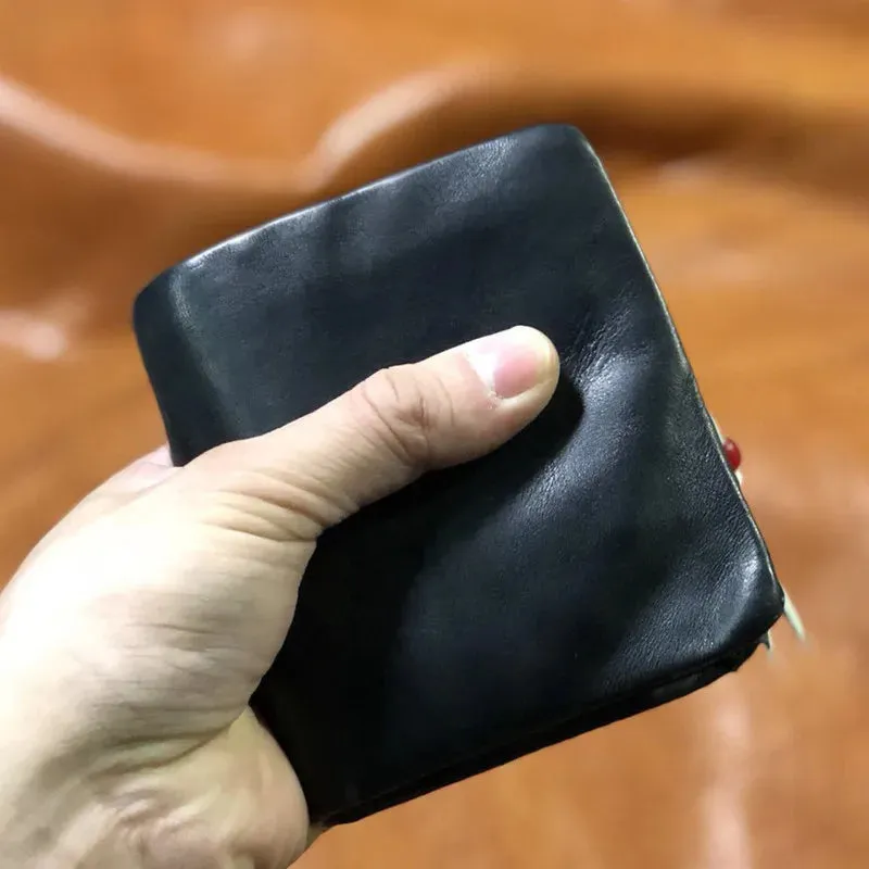 Unisex Luxury Casual Black Genuine Cowhide Leather Card Holder Wallet