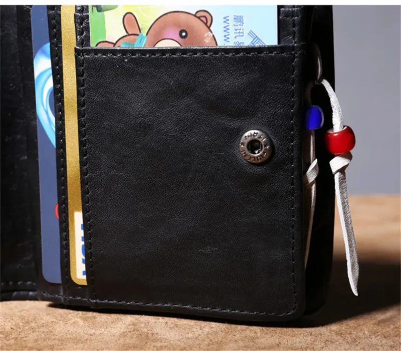 Unisex Luxury Casual Black Genuine Cowhide Leather Card Holder Wallet