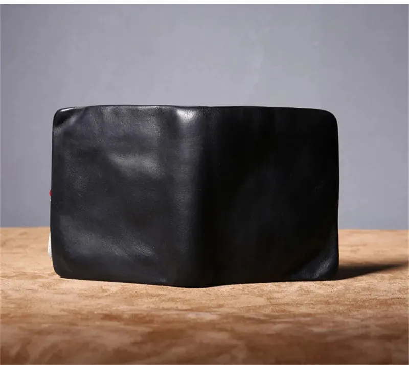 Unisex Luxury Casual Black Genuine Cowhide Leather Card Holder Wallet