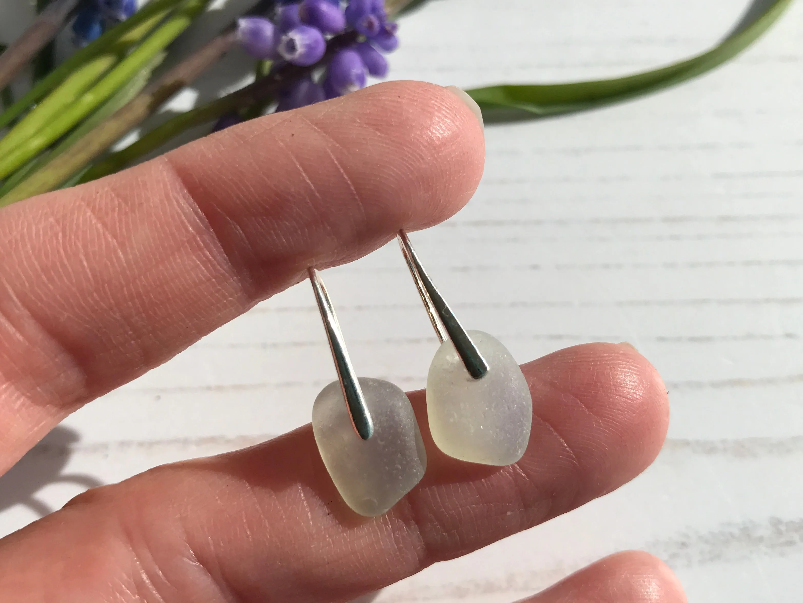 Water Drops - Opalescent sea glass earrings