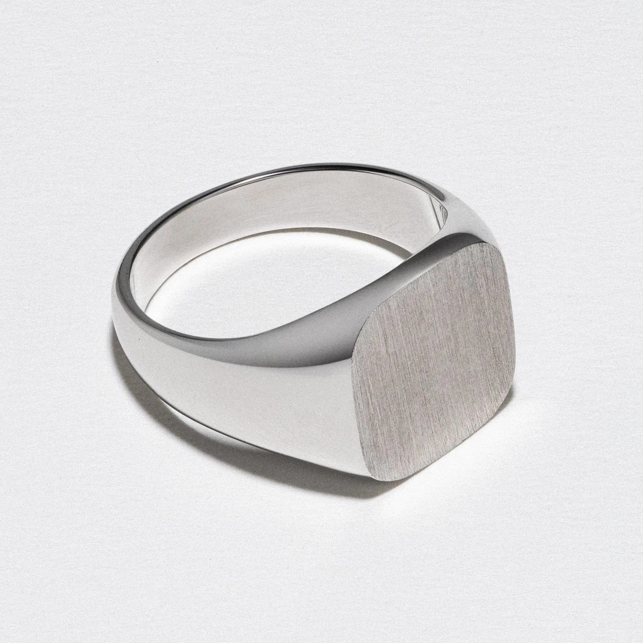 White Gold Signet Ring, Square Brush Top - Polished