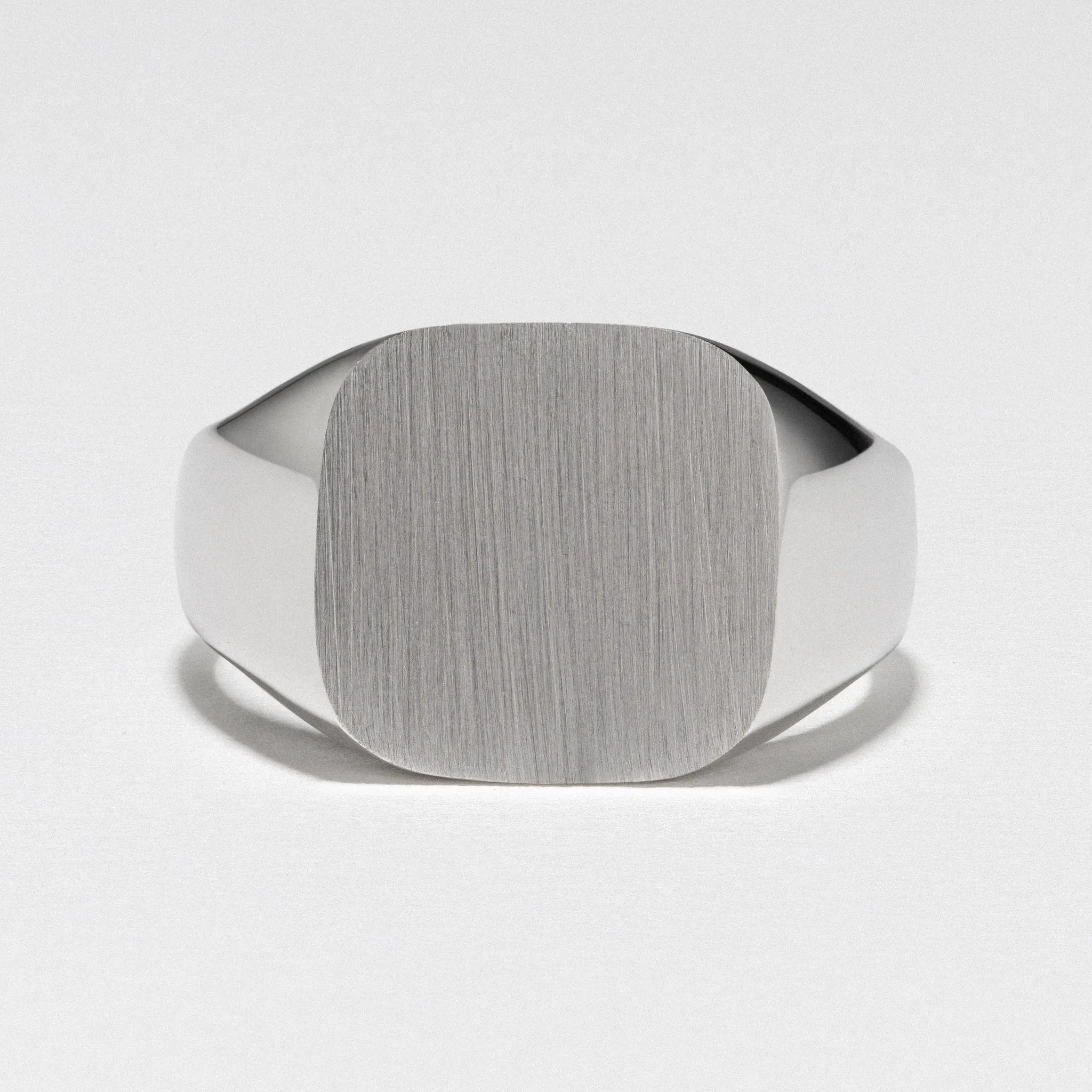 White Gold Signet Ring, Square Brush Top - Polished