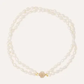 White Irregular Pearl 7mm Double Strand Necklace