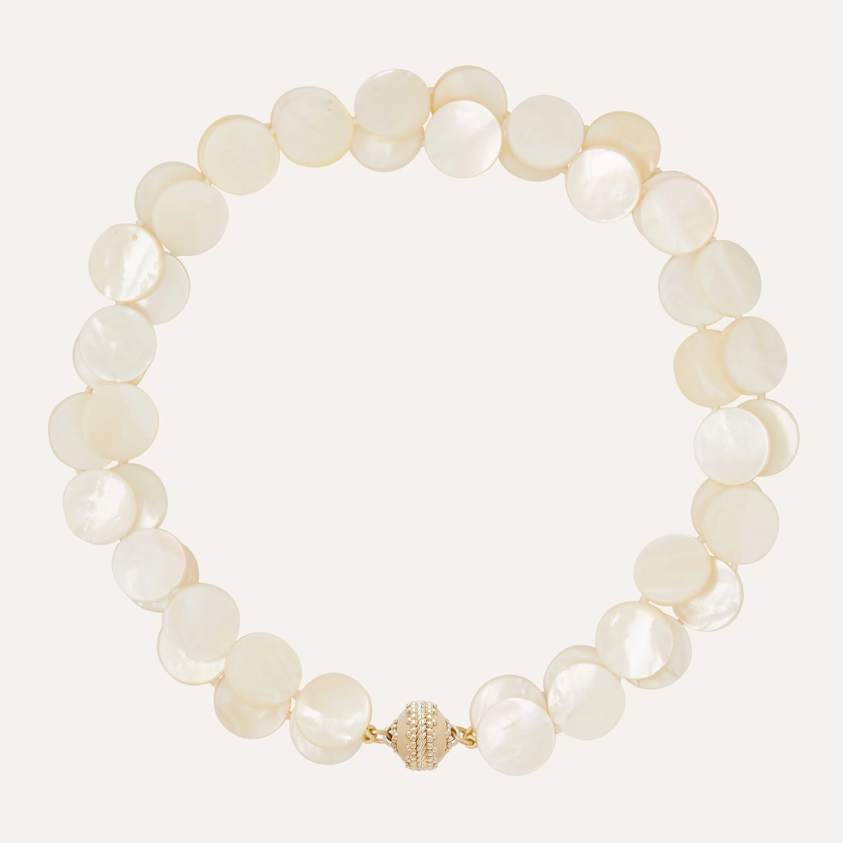 White Mother of Pearl Coin 16mm Double Strand Necklace