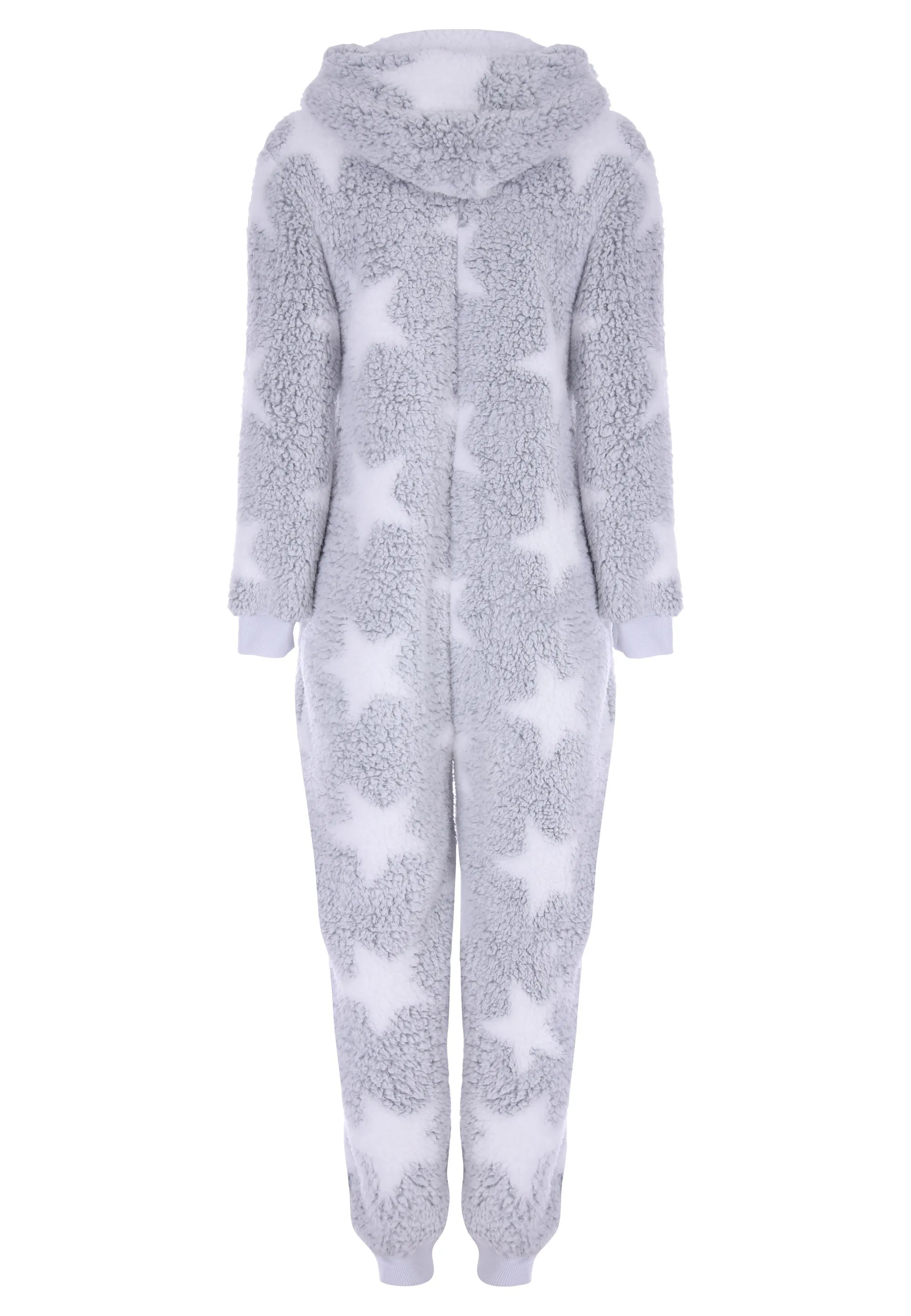 Womens Grey Star Print Sherpa Hooded Onesie