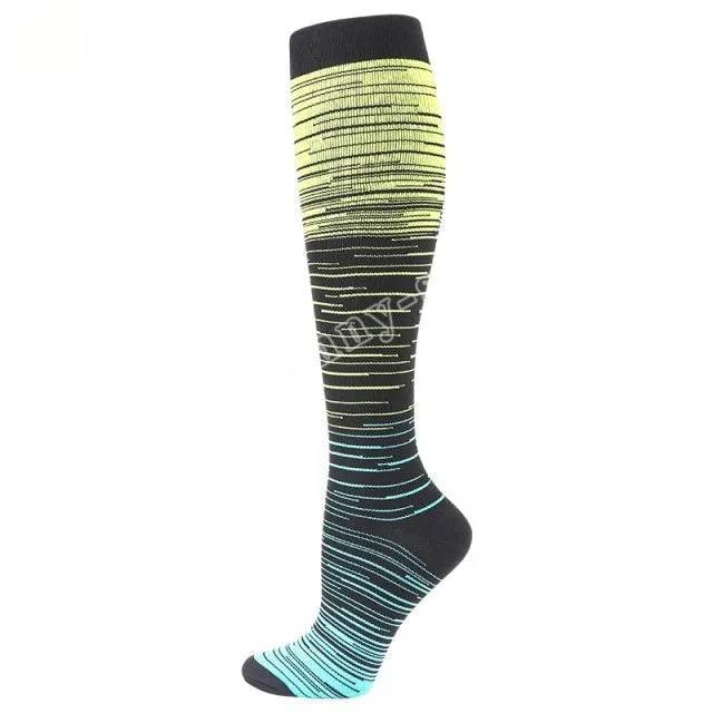 Yellow Blue Compression Blood Circulation Promotion Slimming Socks for Men