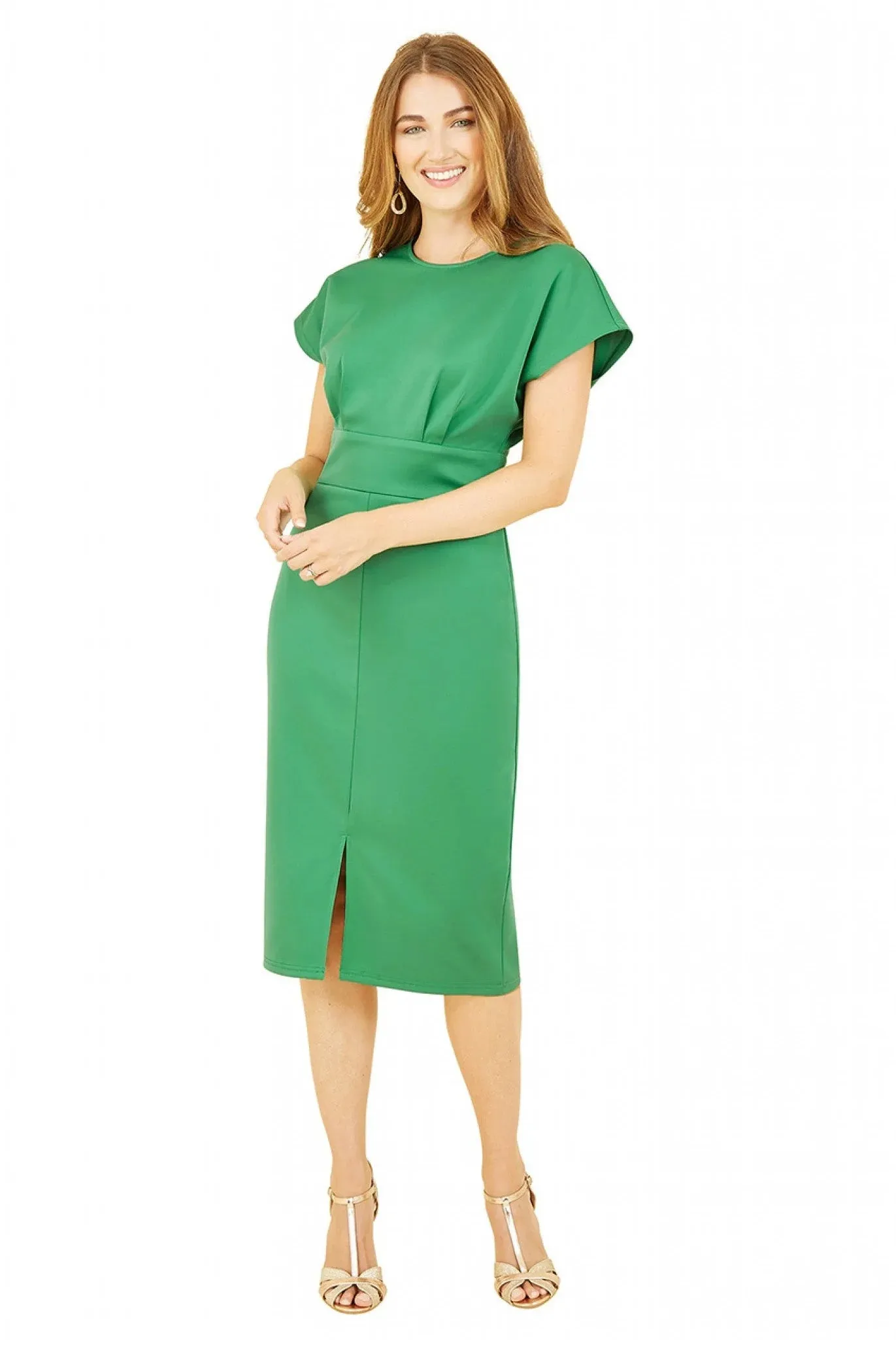 Yumi Green Scuba Kimono Sleeve Fitted Dress